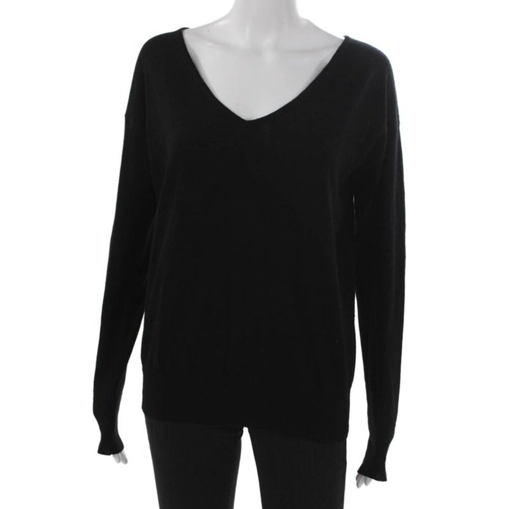 Country Road Women Black Wool V Neck Pullover Sweater Long Sleeve Size M